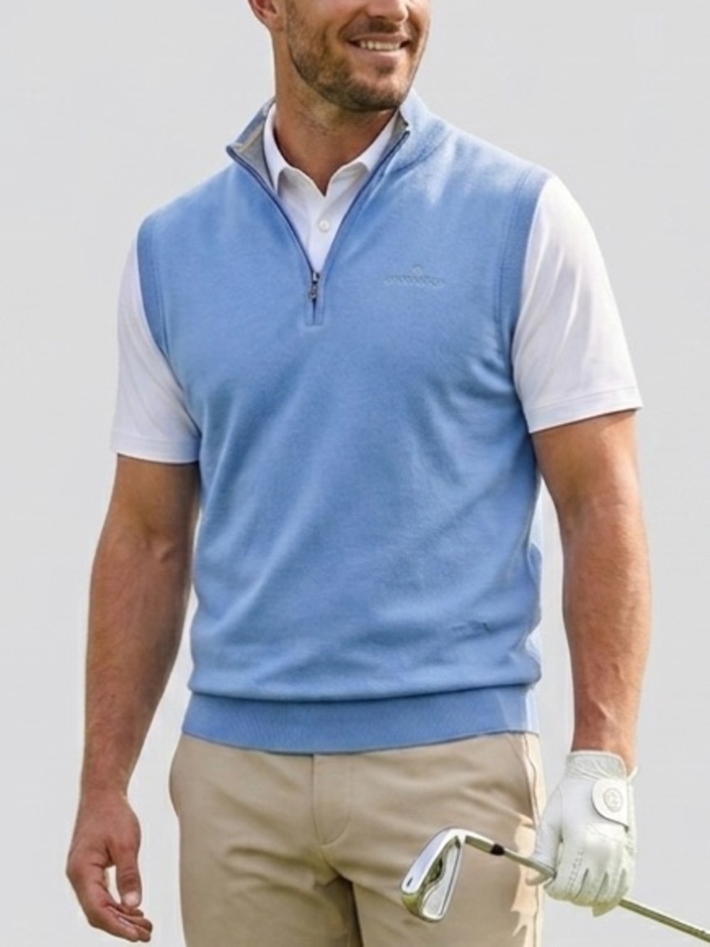Greg Norman Brynwood Country Club Lined 1/4 Zip Golf Sweater Vest Blue Men's L